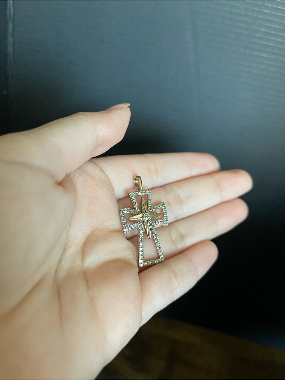 Sterling silver two tone gold and silver cross pendant for necklaces